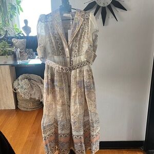 Elegant Map Print Dress with Belt size small